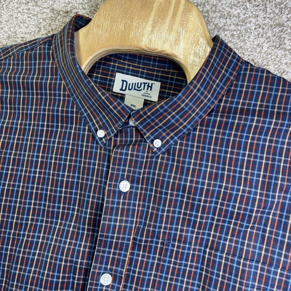 Duluth Trading Co Shirt Mens 3XL Blue Plaid Long Sleeve Button Up Cotton Casual